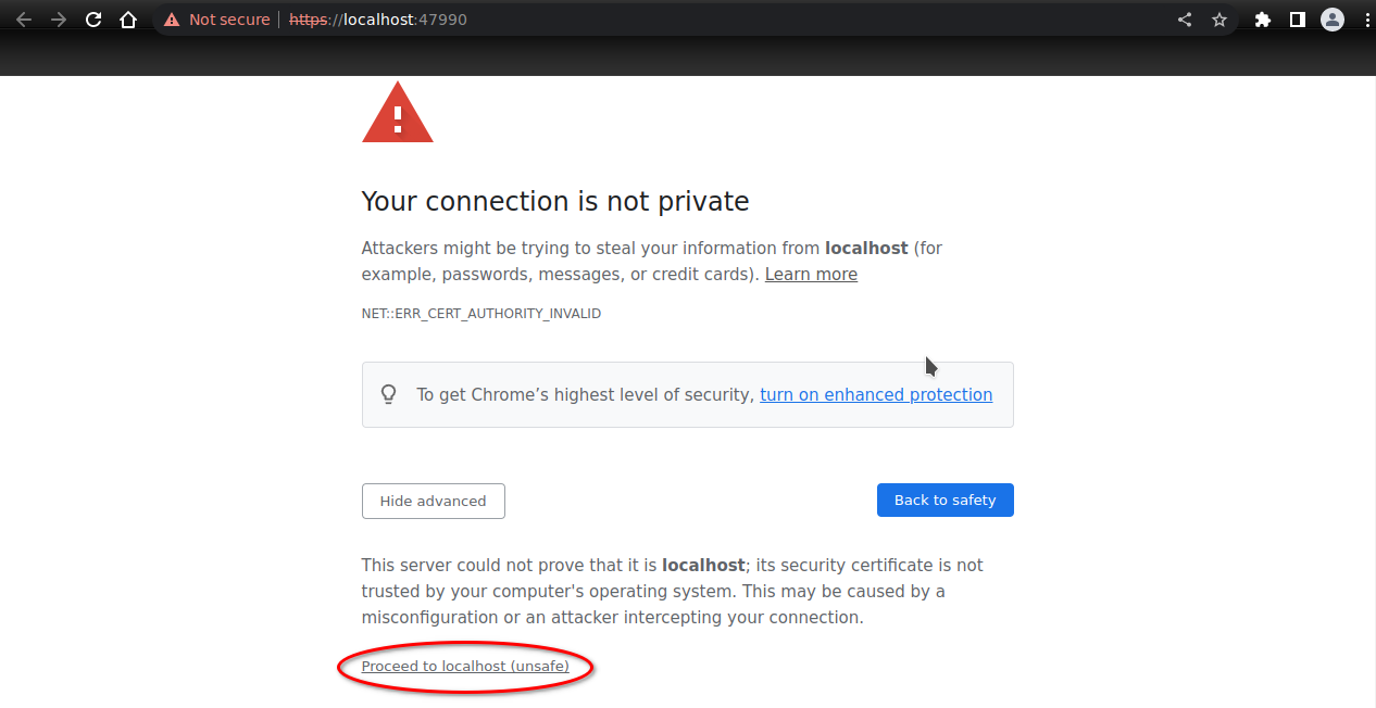 Browser warning