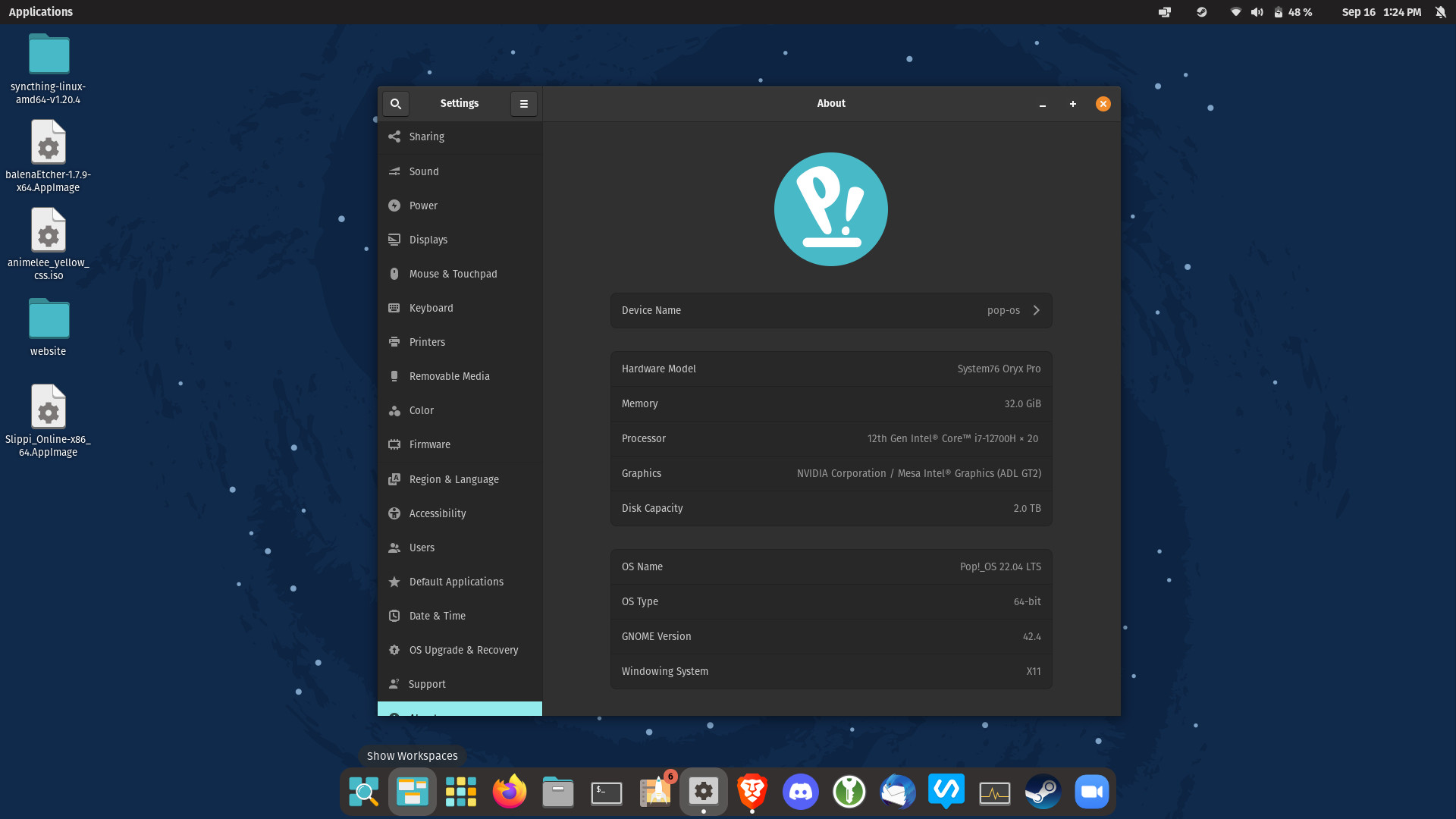 Pop!_OS desktop