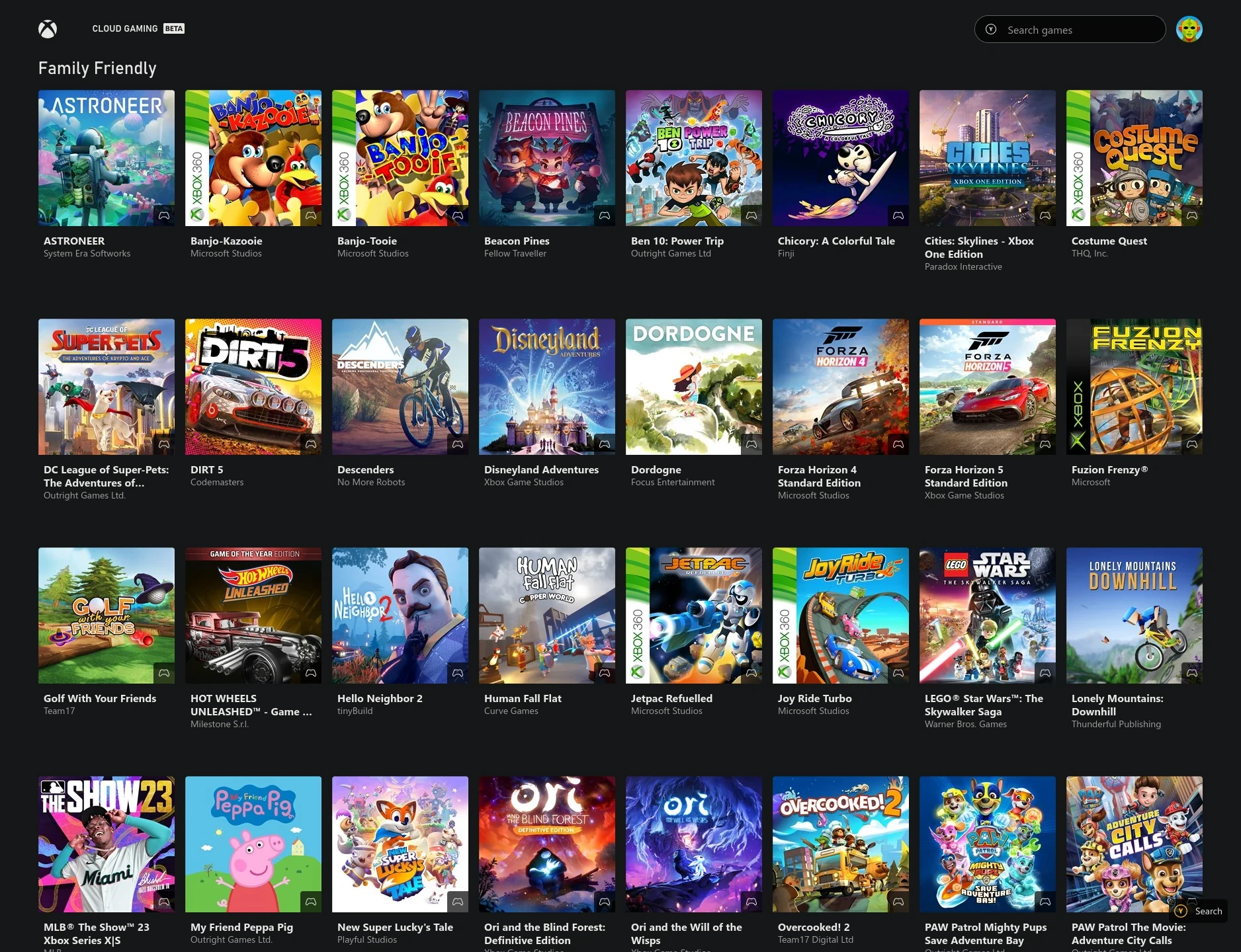 Family-friendly titles on XCG